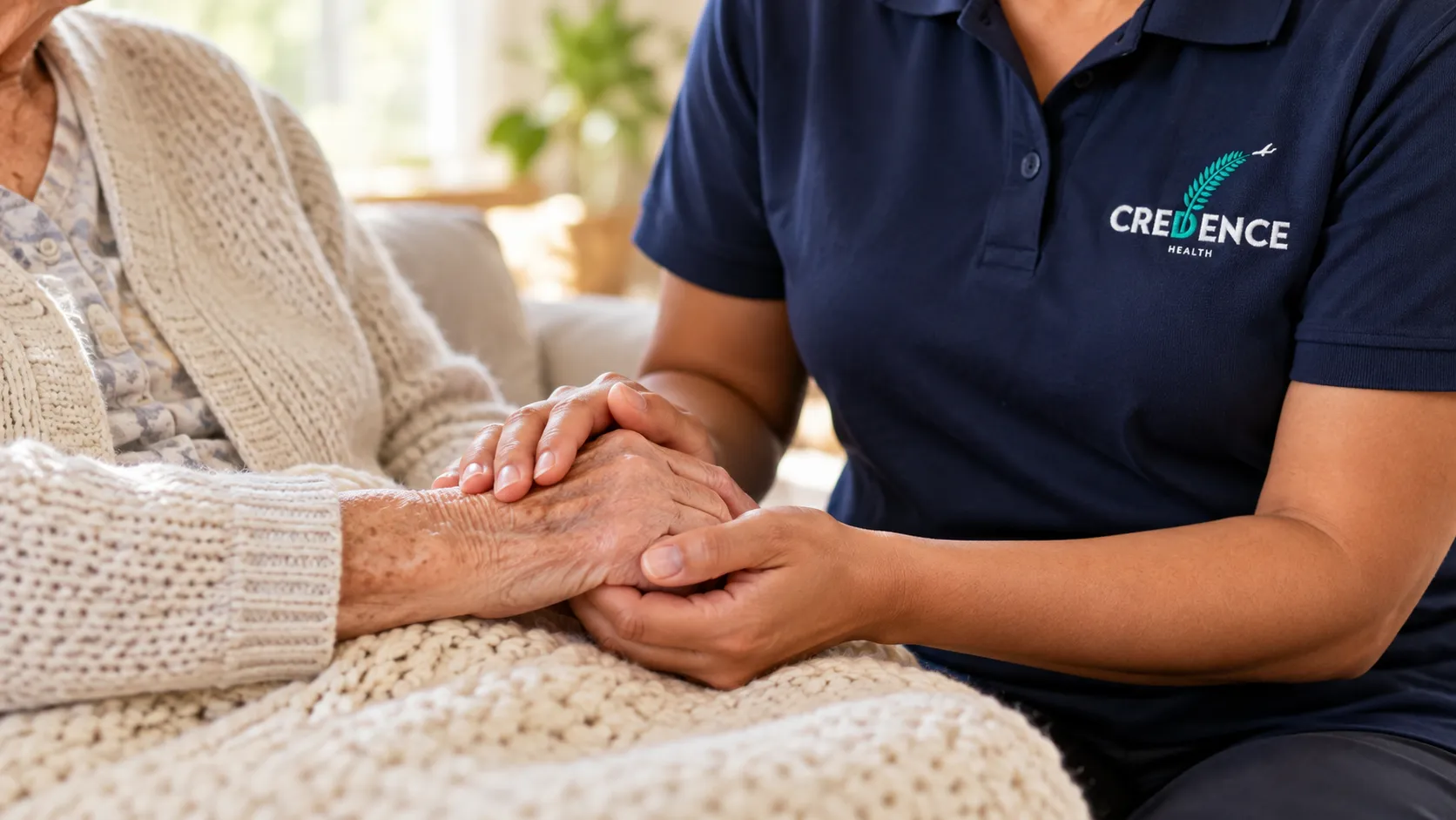 A carer's hand holding an older person's hand